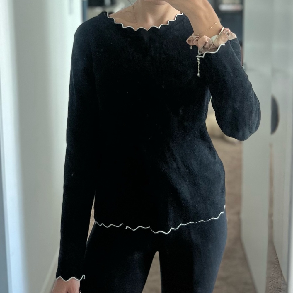 Mango Black Scalloped Knit Top
